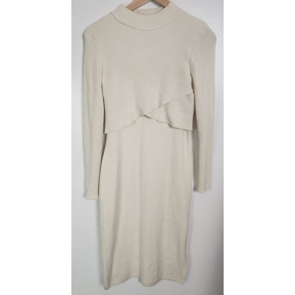 Joie Women's Sz. S Ivory Knit Midi Long Sleeve Sweater Dress